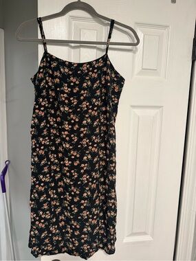 American Eagle Outfitters Black Mini Dress with Peach Floral Print